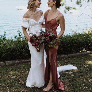 Shona Joy Terracotta La Lune Bias Cowl Maxi dress